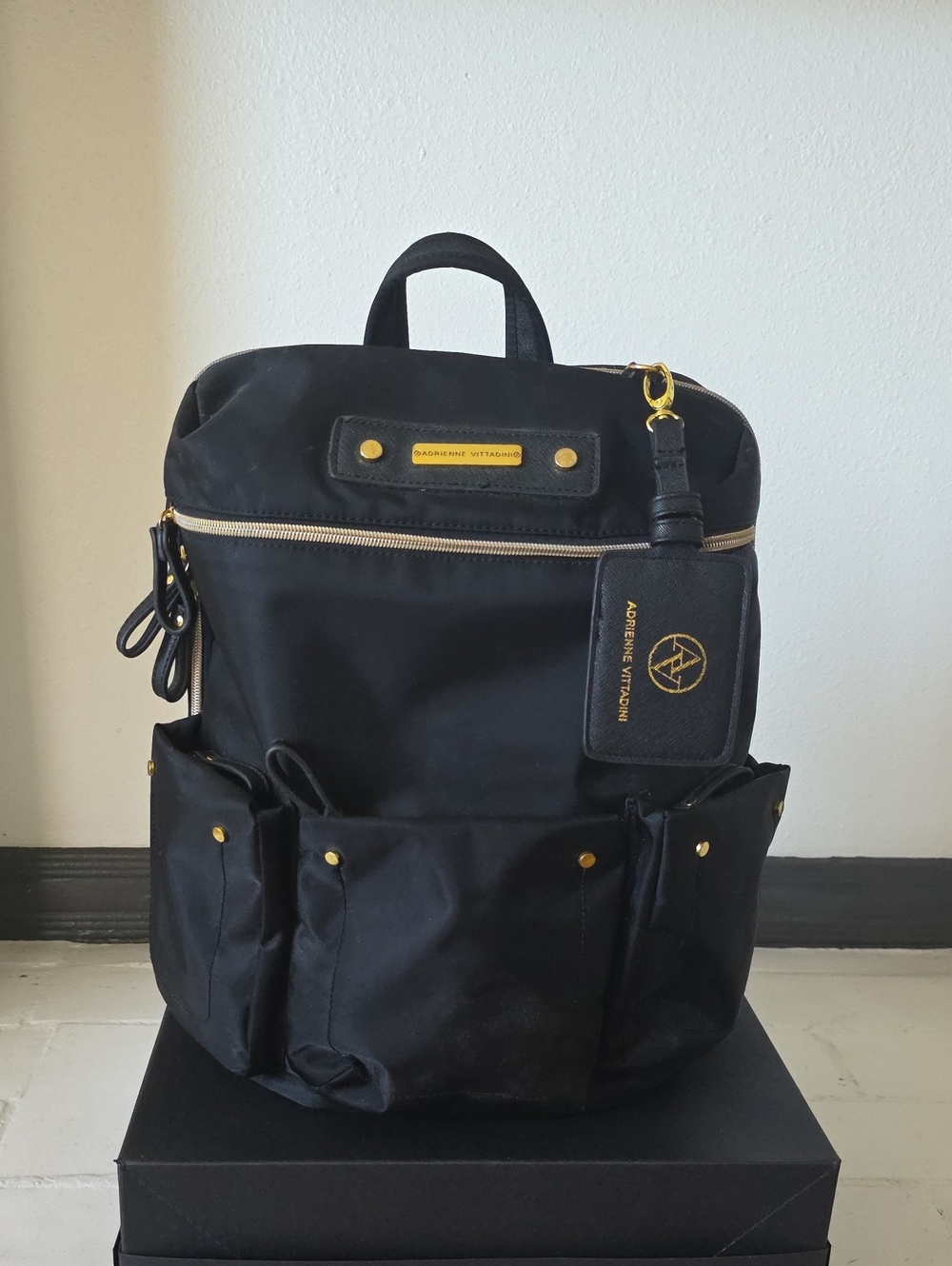 Adrienne Vittadini Black Backpack with Gold Accents